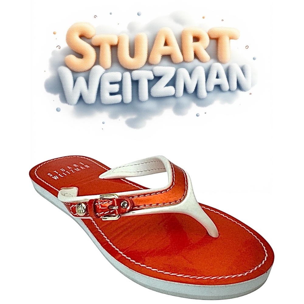 Stuart Weitzman Orange White Thong Sandals Women’s Size 6M Beach Flip Flops
